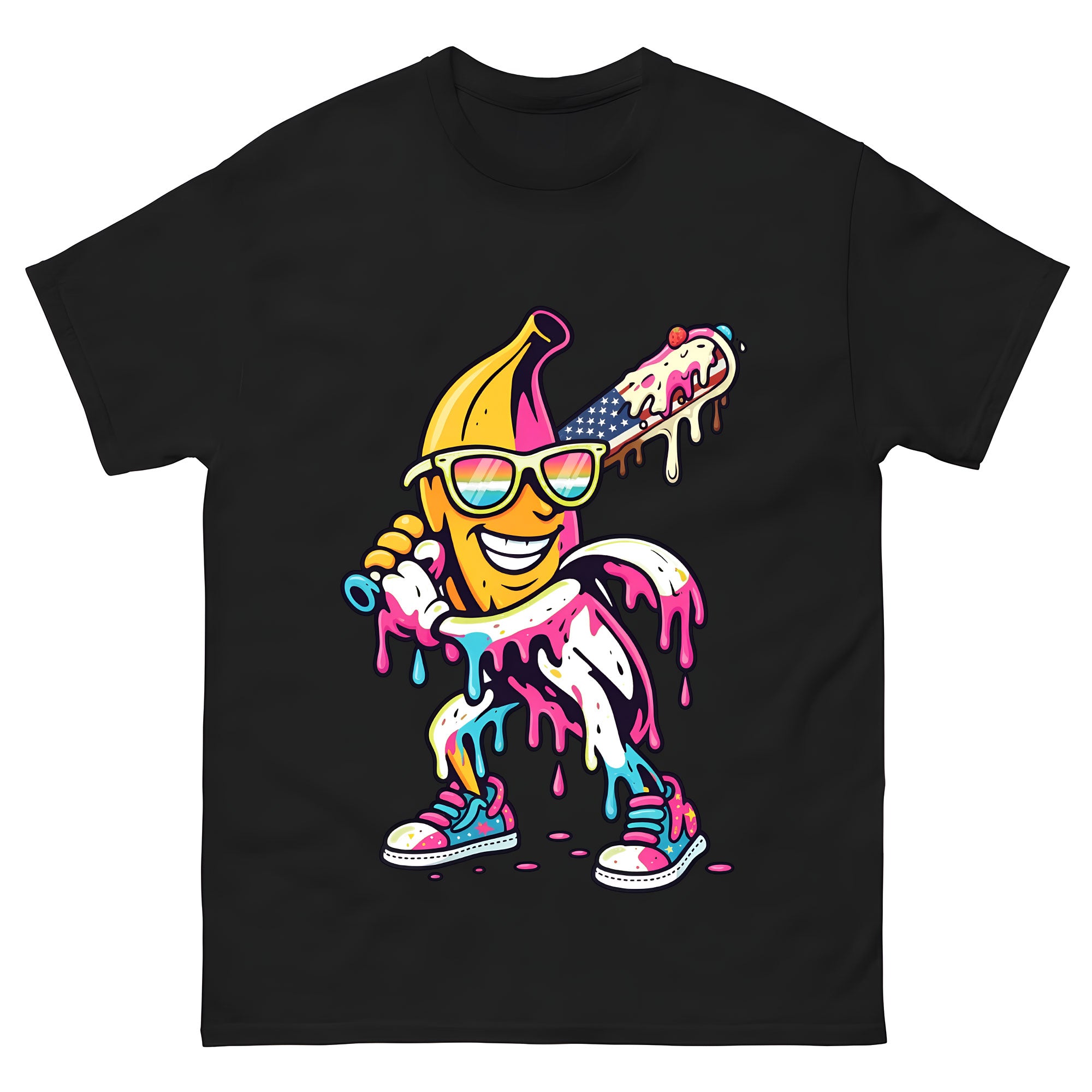 Funny Banana Baseball Drip Shirt for Kids, Cool Banana Graphic Tee, Street Style Cartoon Banana T-Shirt for Boys & Girls