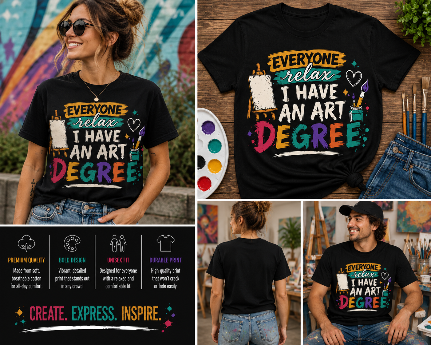 Everyone Relax I Have An Art Degree Funny Artist T-Shirt – Creative Art Student Graphic Tee