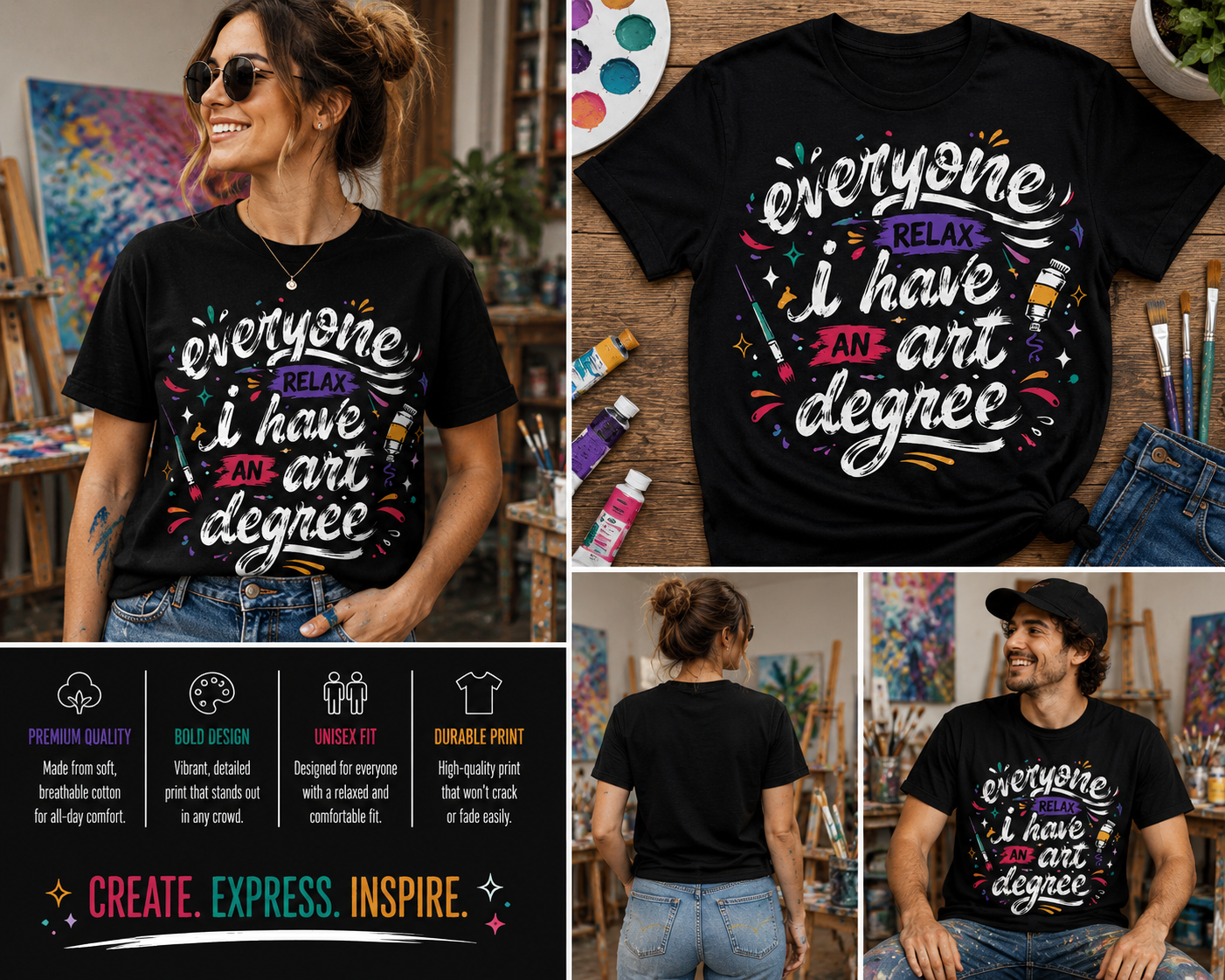 Everyone Relax I Have An Art Degree Funny Artist T-Shirt – Creative Painter Graphic Tee
