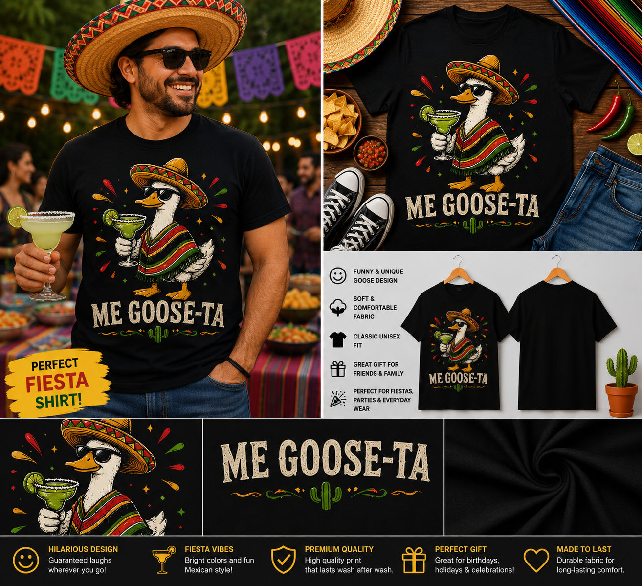 Me Goose-Ta Margarita Goose T-Shirt Funny Cinco de Mayo Fiesta Graphic Tee