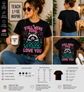 Y’all Were Feral But I Low Key Love You Retro Checkered Raccoon Teacher T-Shirt