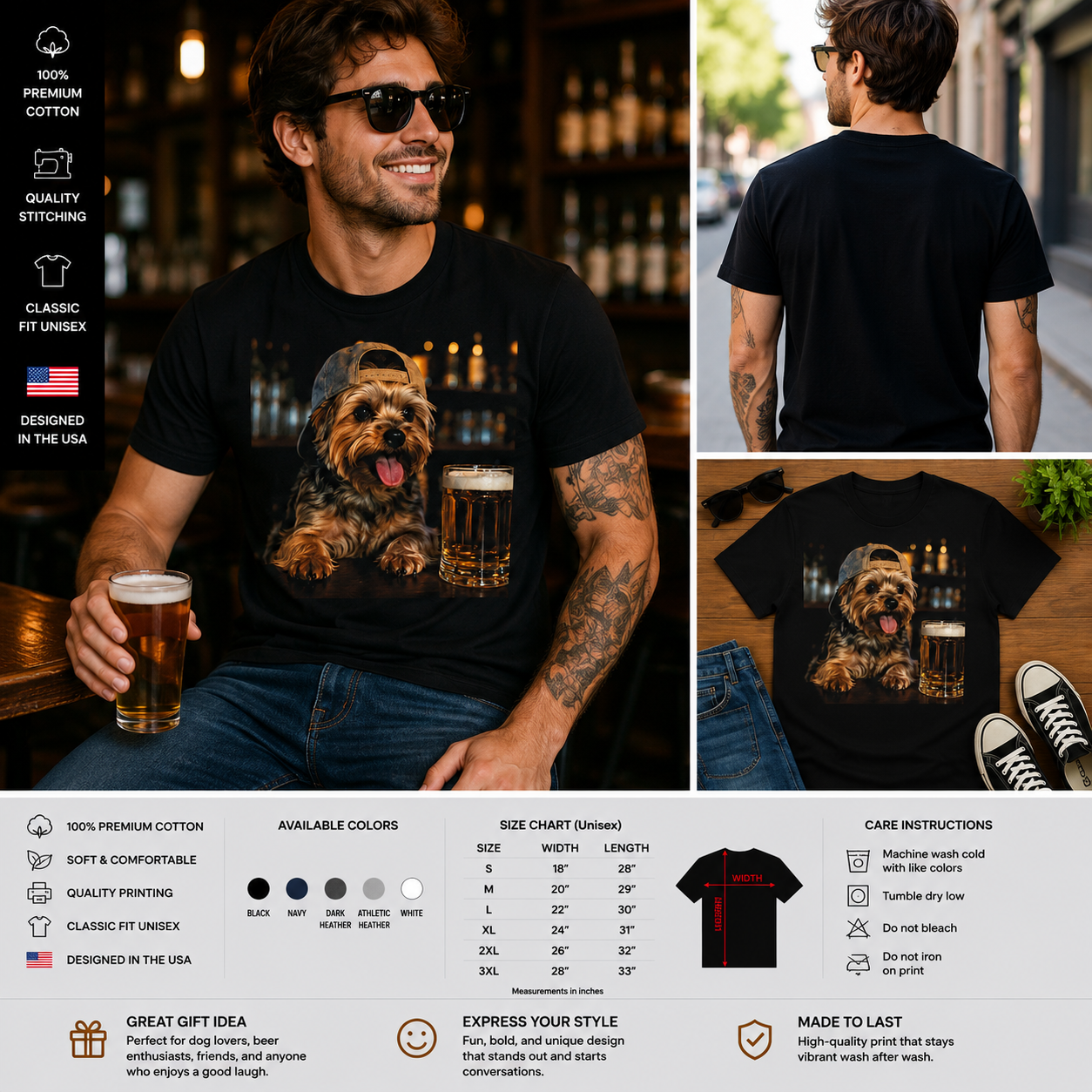 Funny Yorkie Beer Lover T-Shirt – Cool Drinking Dog Graphic Meme Tee