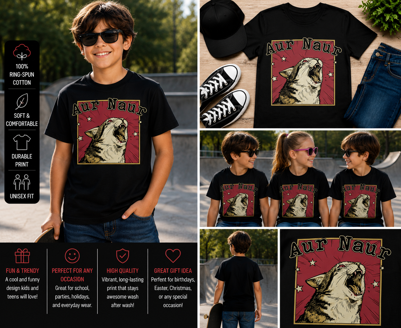 Aut Naur Screaming Cat Shirt Funny Retro Meme Cat Graphic T-Shirt Unisex Black Tee