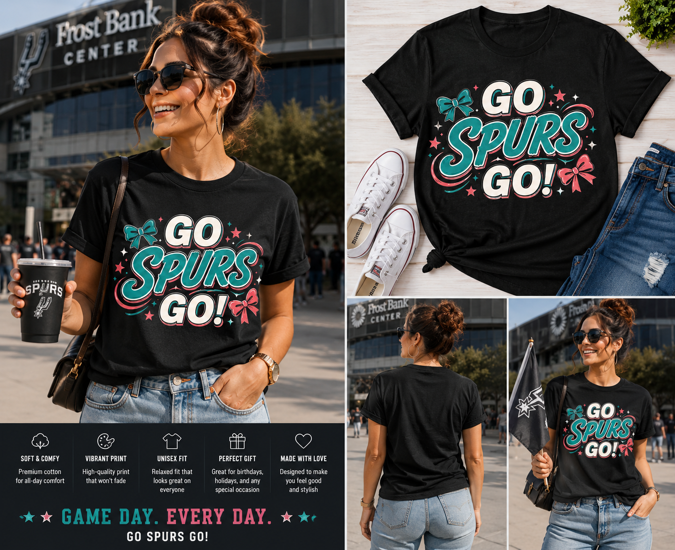 Go Spurs Go Vintage T-Shirt – Retro Fiesta Basketball Fan Graphic Tee