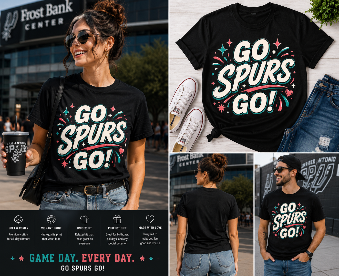 Go Spurs Go Retro Basketball T-Shirt – Vintage Fiesta Fan Graphic Tee