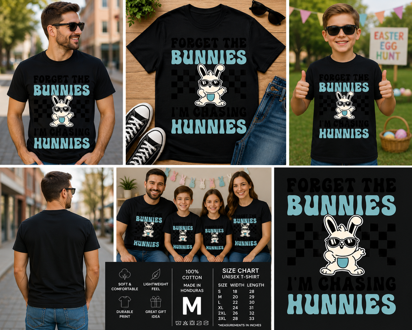 Forget The Bunnies I’m Chasing Hunnies Shirt, Funny Easter Bunny Tee, Cool Bunny Graphic T-Shirt, Trendy Easter Shirt for Boys Men Kids