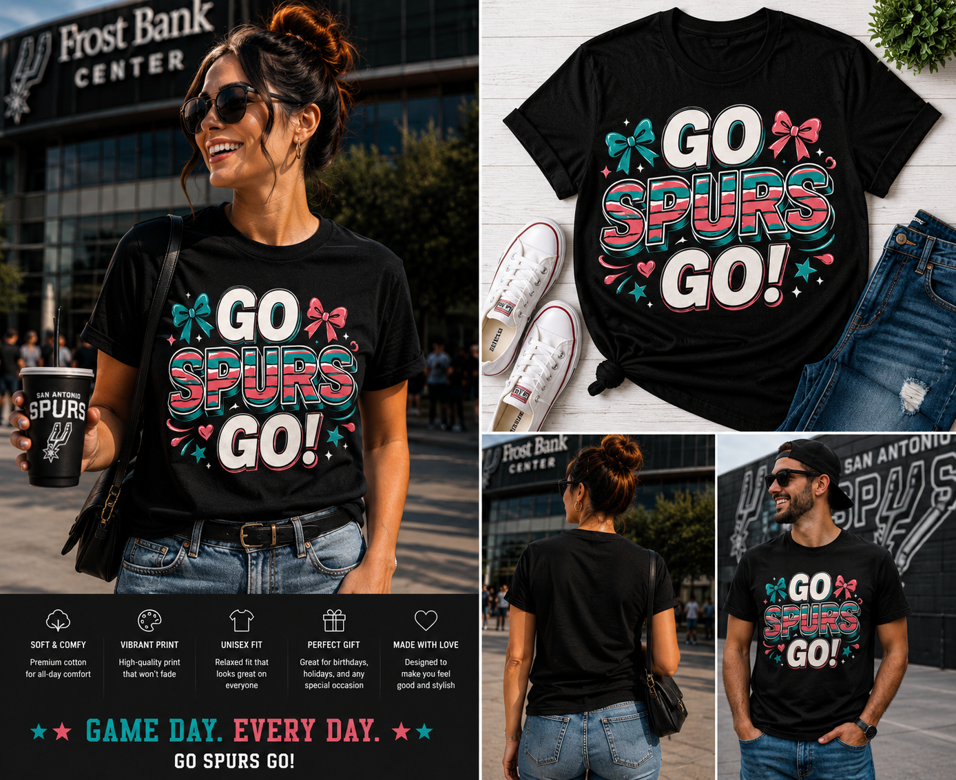 Go Spurs Go Retro Basketball T-Shirt – Vintage Fiesta Fan Graphic Tee for San Antonio Basketball Lovers
