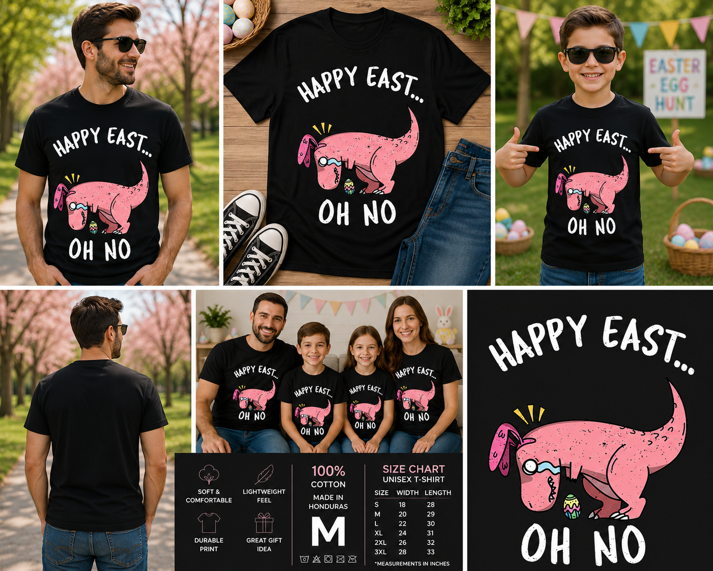 Funny Easter Dinosaur Shirt, Happy East Oh No T-Rex Tee, Cute Pink Dino Easter Shirt, Funny Easter Graphic T-Shirt, Kids Easter Dino Tee
