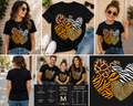 Girls Animal Print Heart Shirt, Leopard Zebra Tiger Giraffe Heart Tee, Cute Safari Graphic T-Shirt, Trendy Animal Lover Shirt for Girls