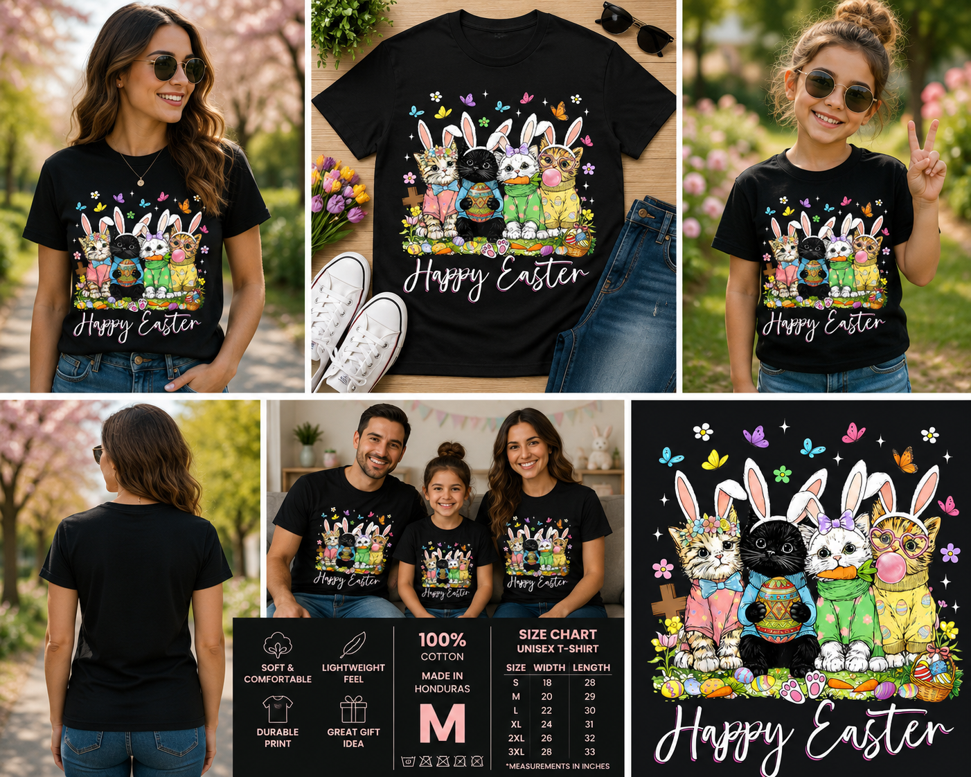 Happy Easter Cat Lover Shirt, Cute Bunny Cat Easter Tee, Funny Easter Kitty Graphic T-Shirt, Cat Mom Easter Shirt, Easter Bunny Cats Tee