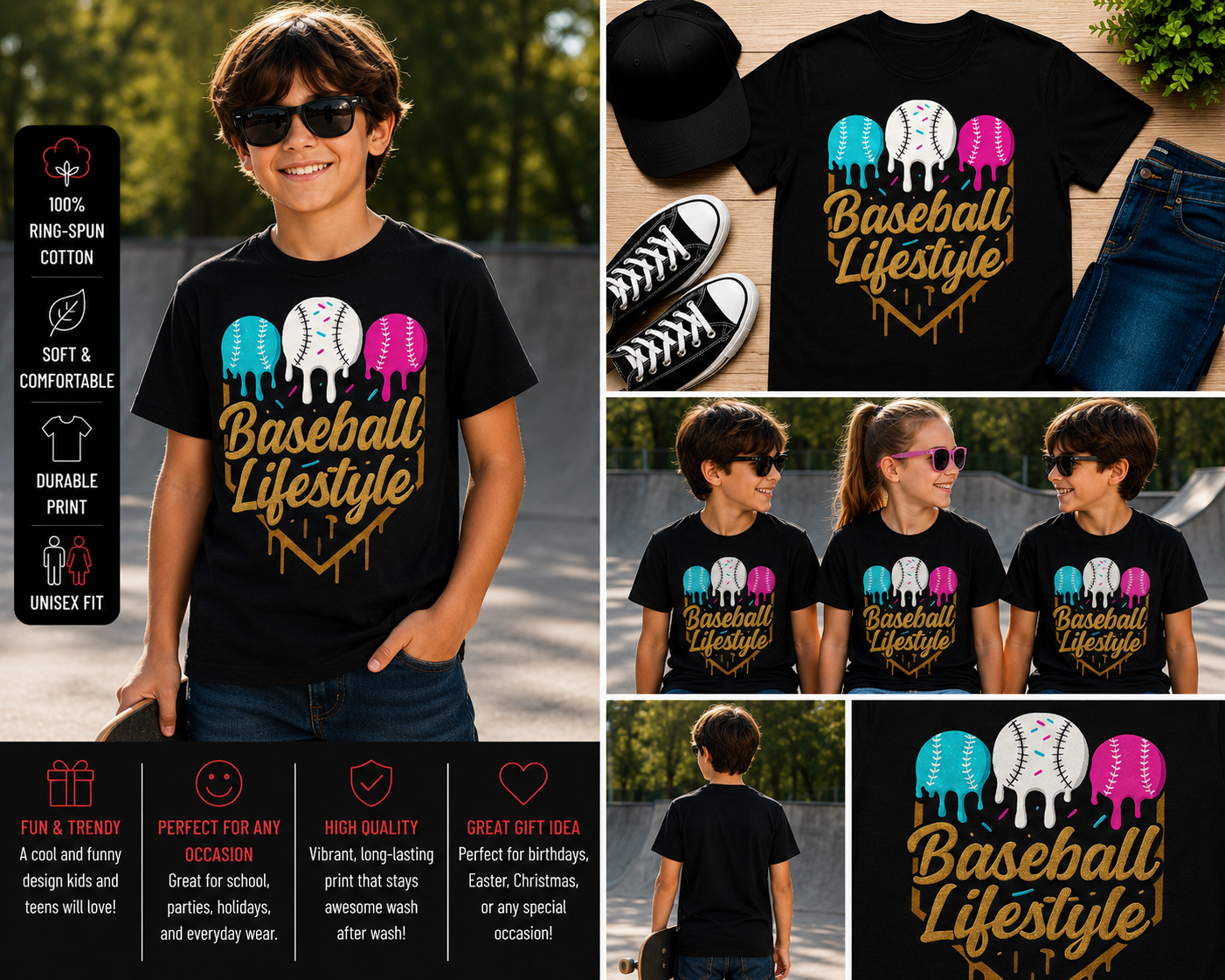 Baseball Lifestyle Shirt Colorful Drip Baseball Graphic T-Shirt Sports Fan Unisex Tee