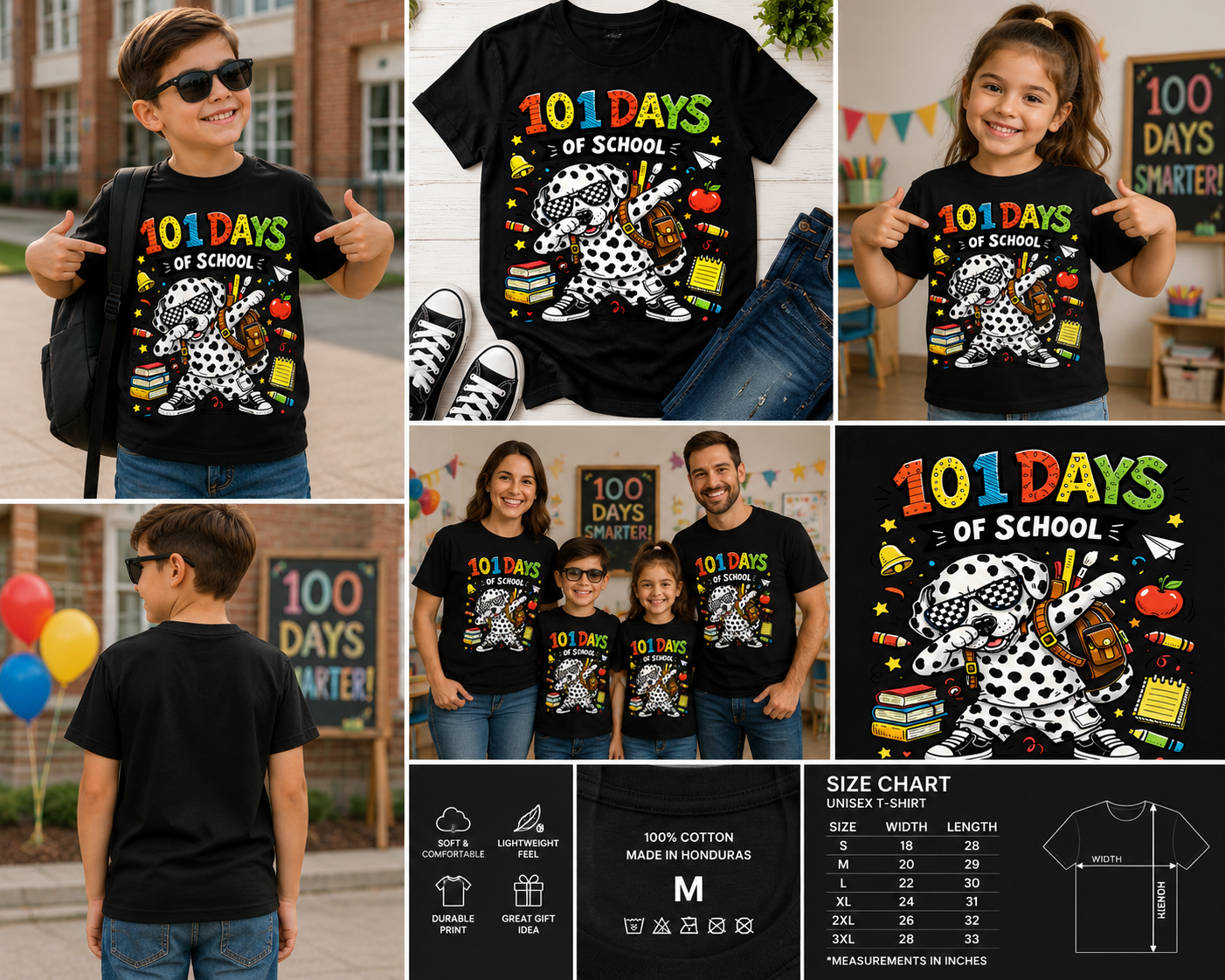 100 Days Of School Dabbing Dalmatian T-Shirt – Funny Kids 100th Day School Tee
