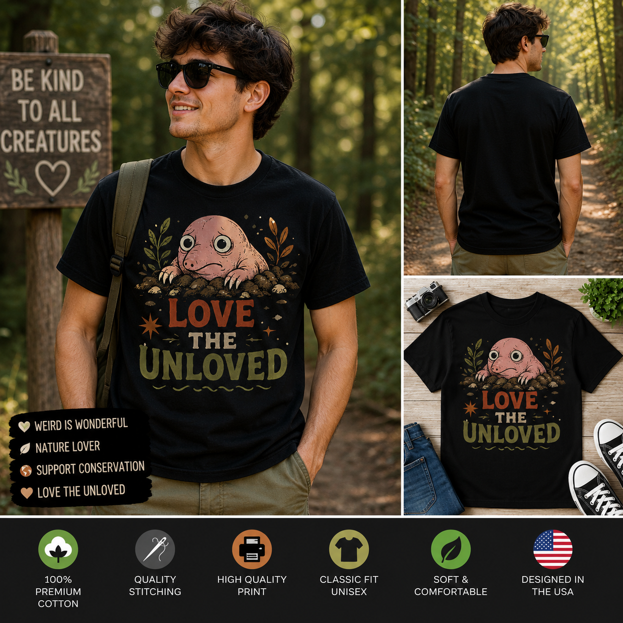 Love The Unloved Naked Mole Rat Shirt – Cute Weird Animal Lover Graphic Tee, Funny Wildlife Conservation T-Shirt