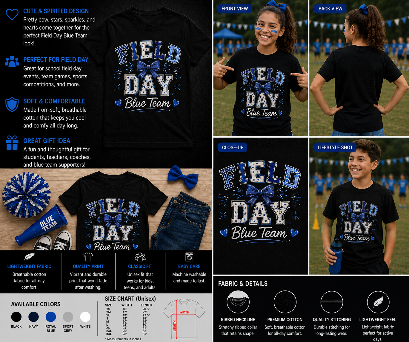 Field Day Blue Team Shirt – Cute School Spirit Tee for Kids, Teachers & Students