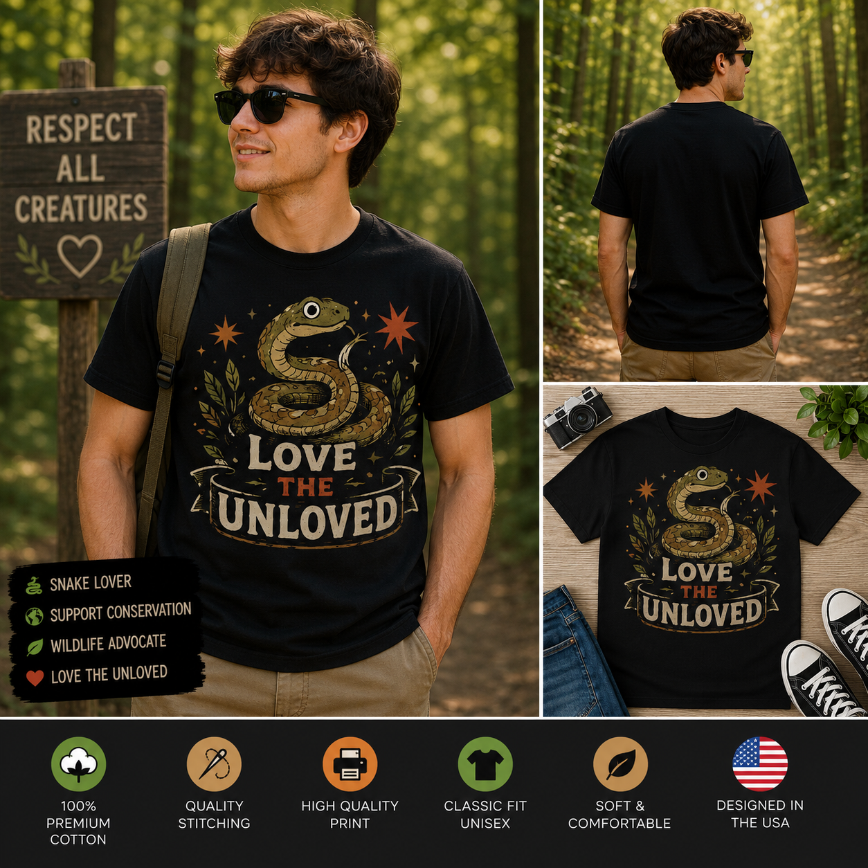 Love The Unloved Snake Shirt – Cute Snake Lover Graphic Tee, Funny Reptile Conservation T-Shirt