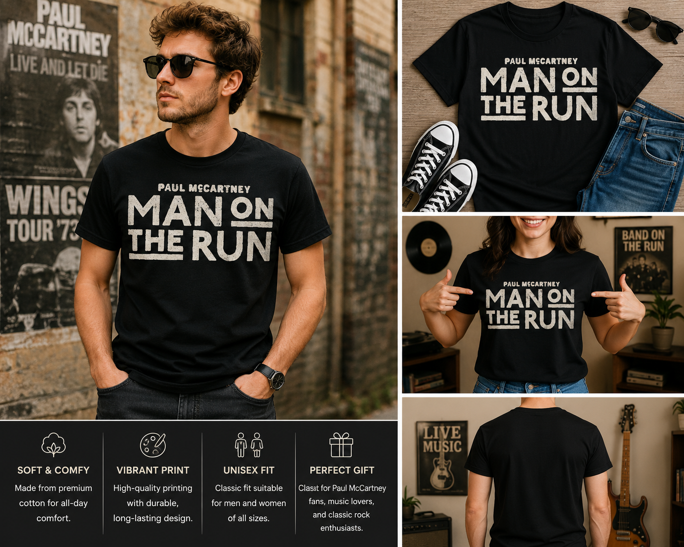 Paul McCartney Man On The Run Vintage T-Shirt | Retro Music Fan Graphic Tee