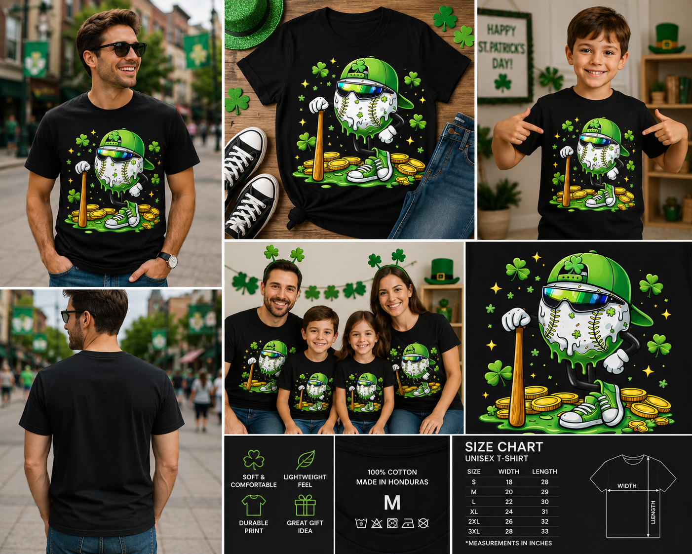 Funny St. Patrick’s Day Baseball T-Shirt – Cool Shamrock Baseball Graphic Tee for Kids & Adults
