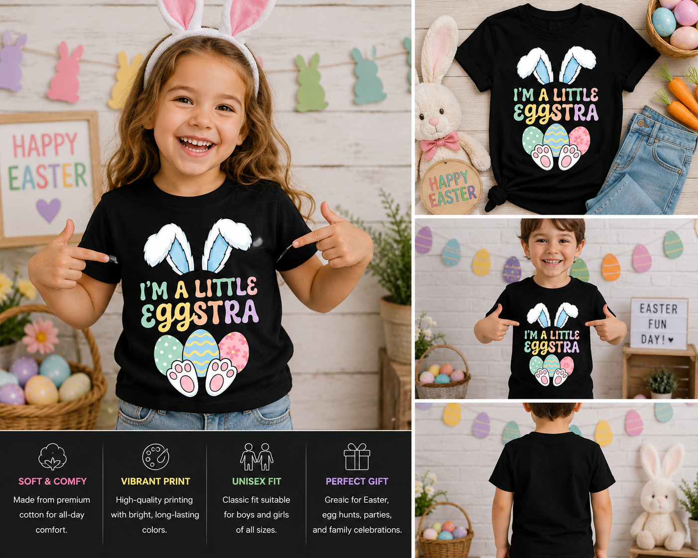 I’m A Little Eggstra Easter Bunny Shirt for Kids – Cute Funny Easter Eggs Toddler Graphic Tee