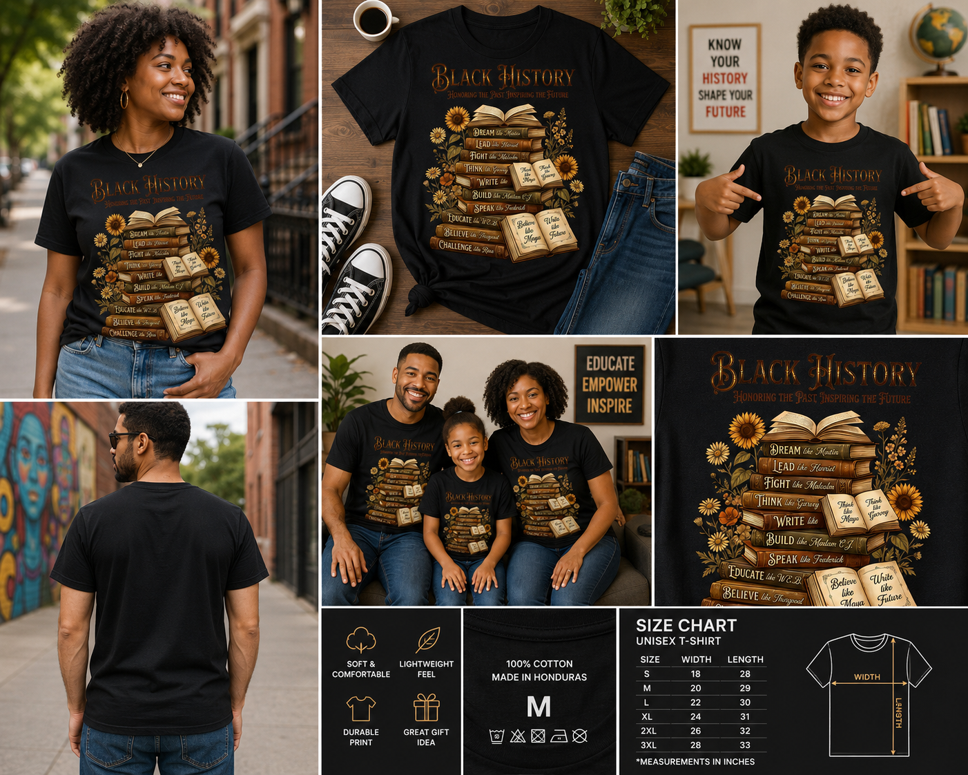 Black History Month Inspirational Books T-Shirt – African American Heritage Graphic Tee for Teachers & Readers