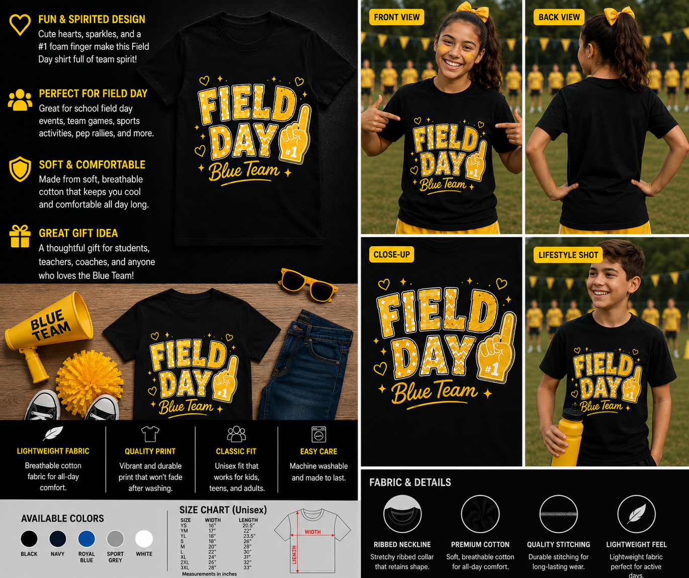 Field Day Blue Team #1 Foam Finger School Spirit T-Shirt