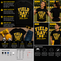 Field Day Blue Team Bow Spirit Shirt – Yellow Varsity Style Team Day T-Shirt