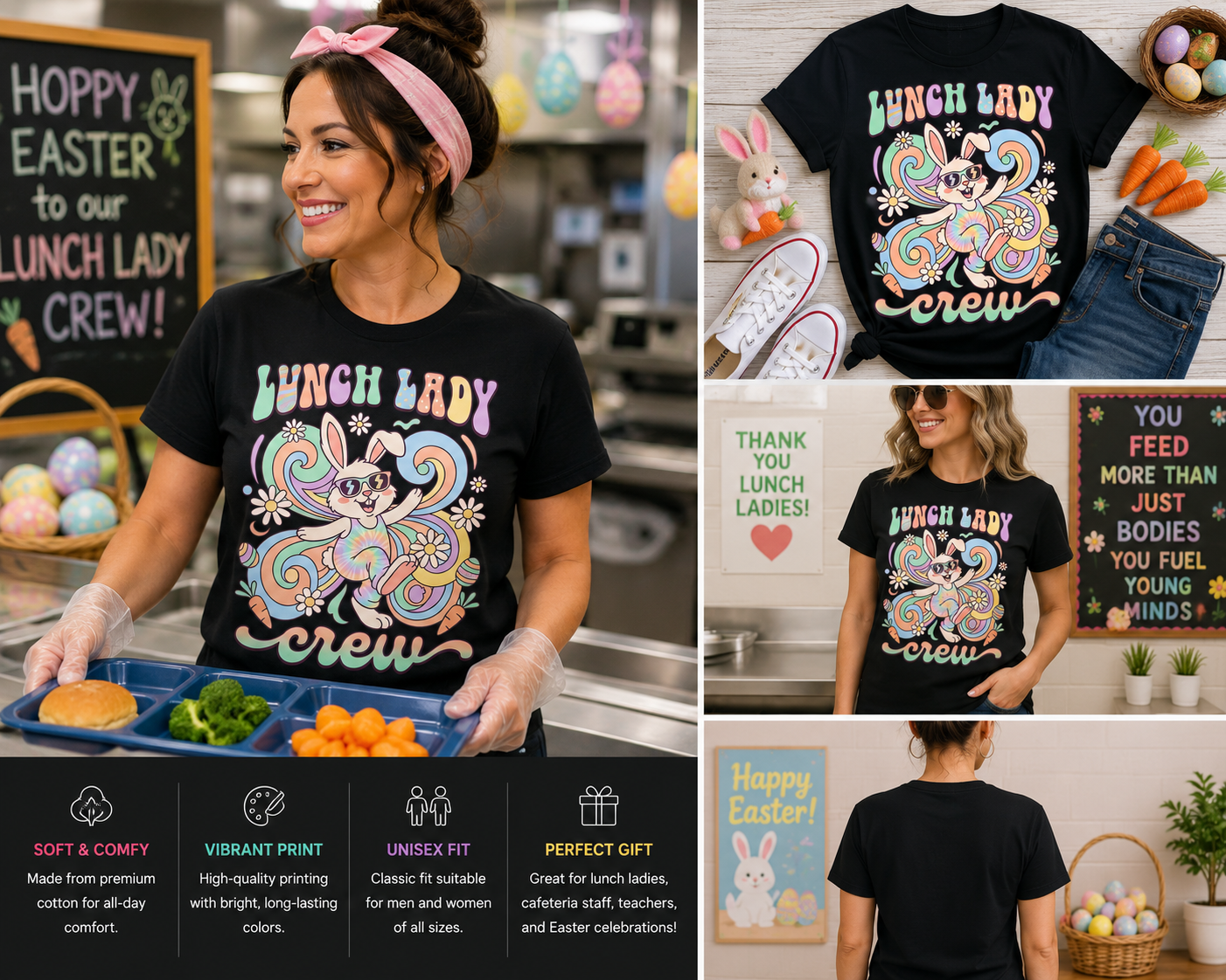 Lunch Lady Crew Easter Shirt – Funny Bunny Cafeteria Staff Easter Day Graphic Tee