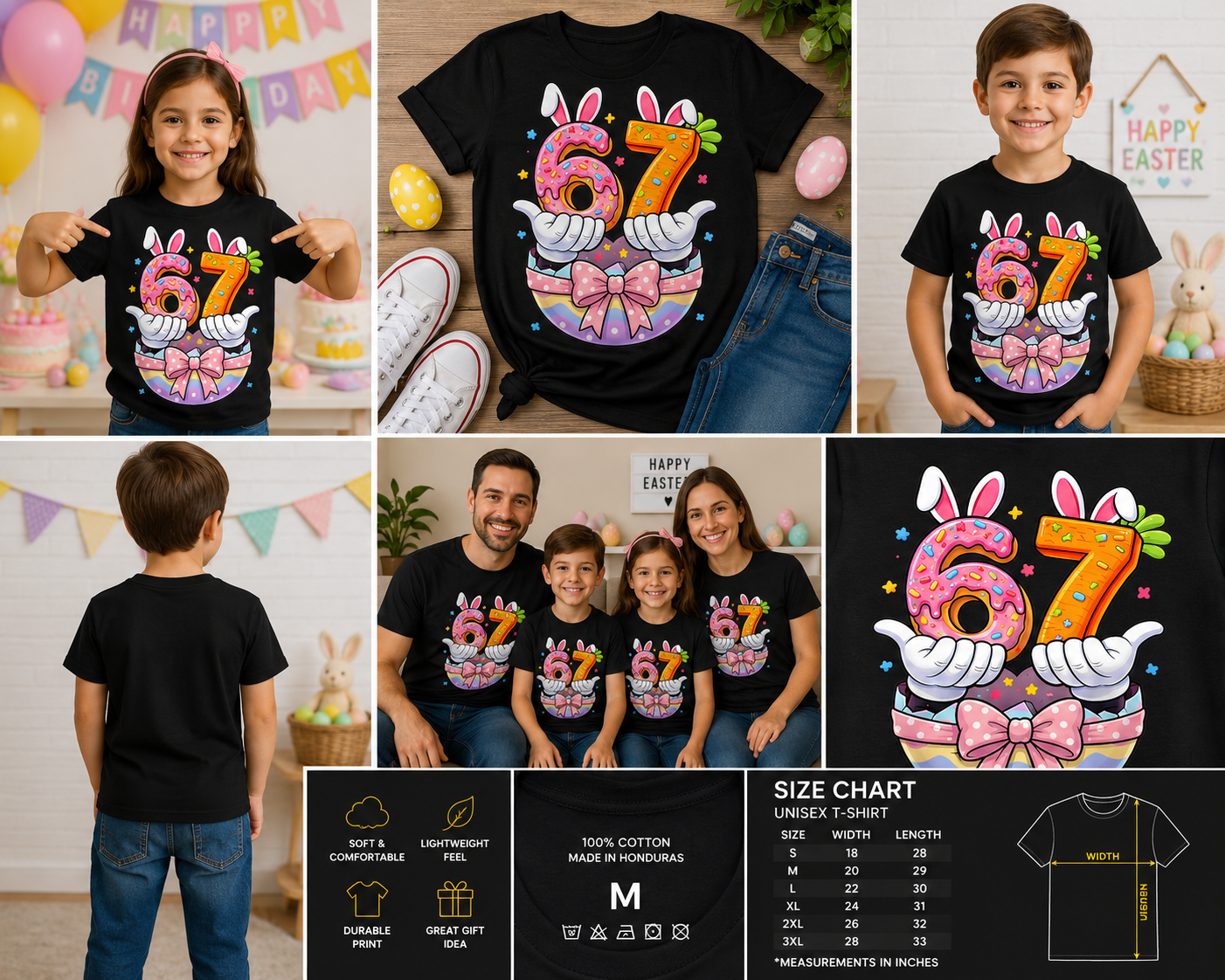 Funny 6 & 7 Easter Bunny Birthday Shirt – Cute Kids Easter 67 Graphic T-Shirt
