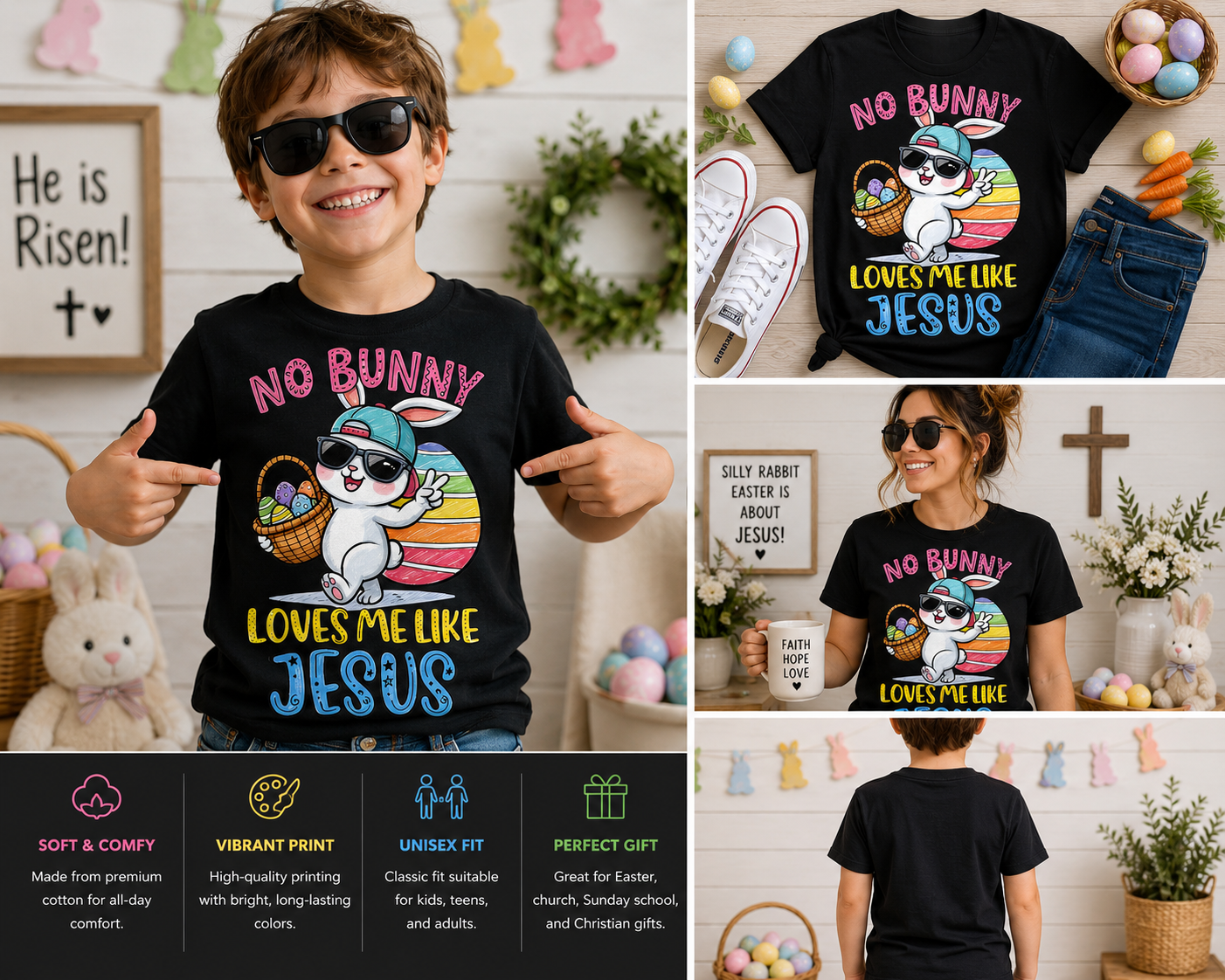 No Bunny Loves Me Like Jesus Easter Bunny Christian T-Shirt for Kids Boys Girls Men WomenNo Bunny Loves Me Like Jesus Easter Bunny Christian T-Shirt for Kids Boys Girls Men Women