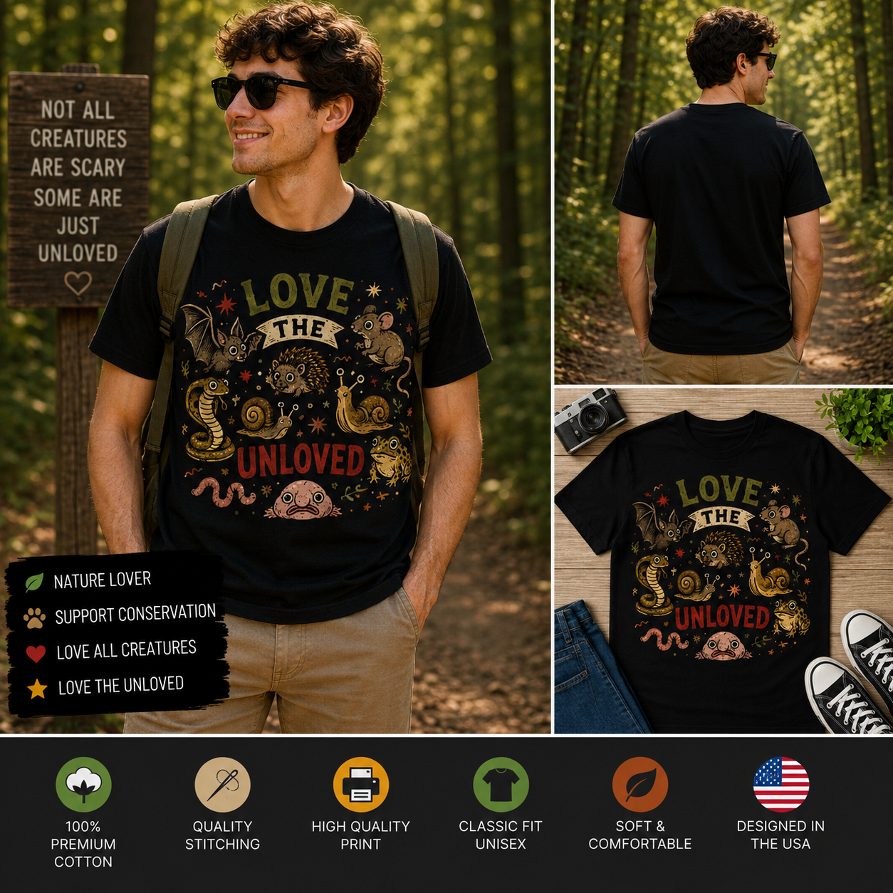 Love The Unloved Funny Weird Animals T-Shirt – Cute Gothic Nature Lover Graphic Tee