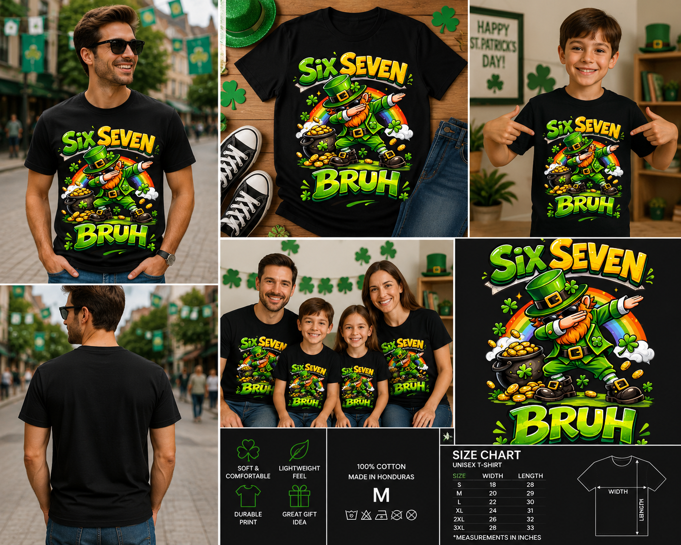 Six Seven Bruh St. Patrick’s Day Dabbing Leprechaun 67 Funny Graphic T-Shirt
