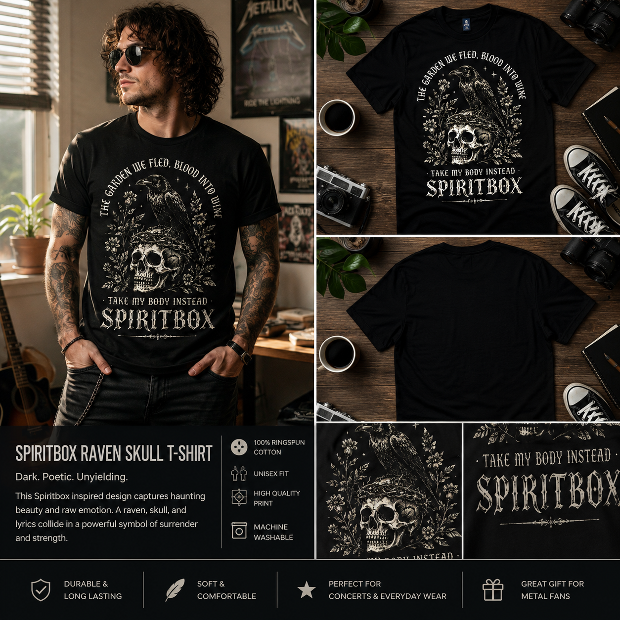 Spiritbox Raven Skull Gothic Metal Band T-Shirt – The Garden We Fled Blood Into Wine Unisex Graphic Tee
