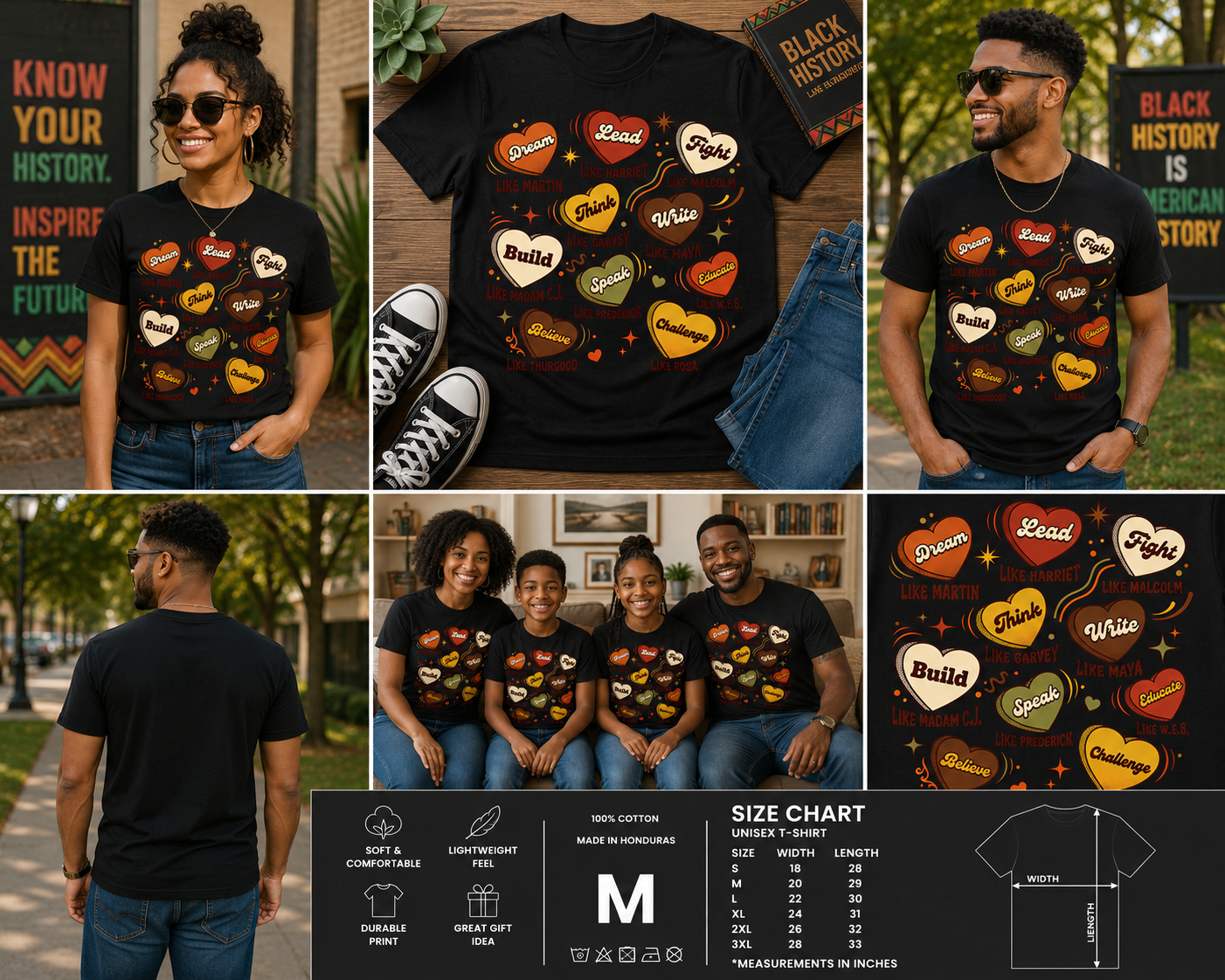 Black History Month Inspirational Hearts T-Shirt – Empowering Civil Rights Graphic Tee for Men, Women & Kids