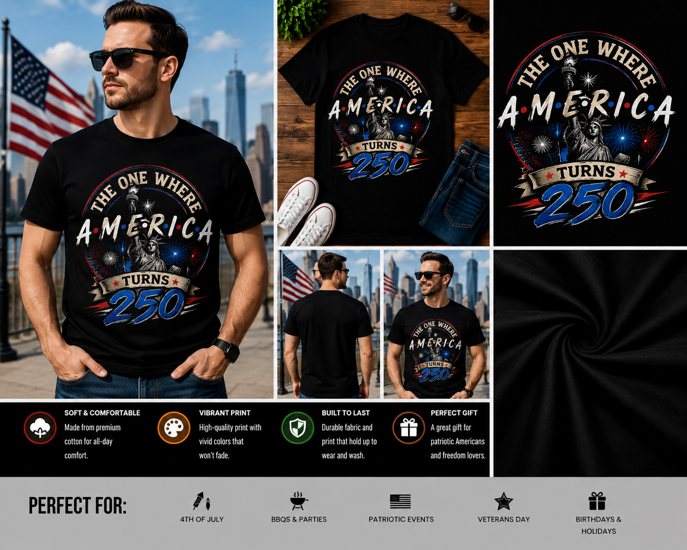 The One Where America Turns 250 Statue of Liberty Patriotic USA 250th Anniversary T-Shirt