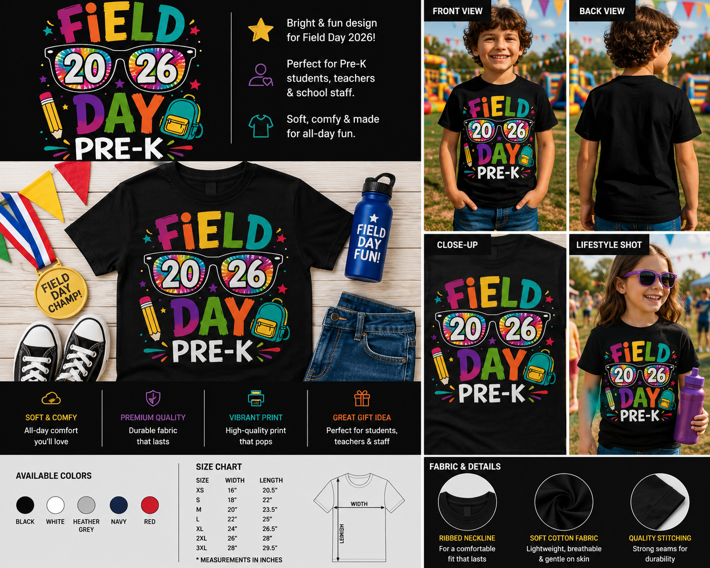 Field Day 2026 Pre-K Kids Teacher Student Colorful Back to School T-Shirt