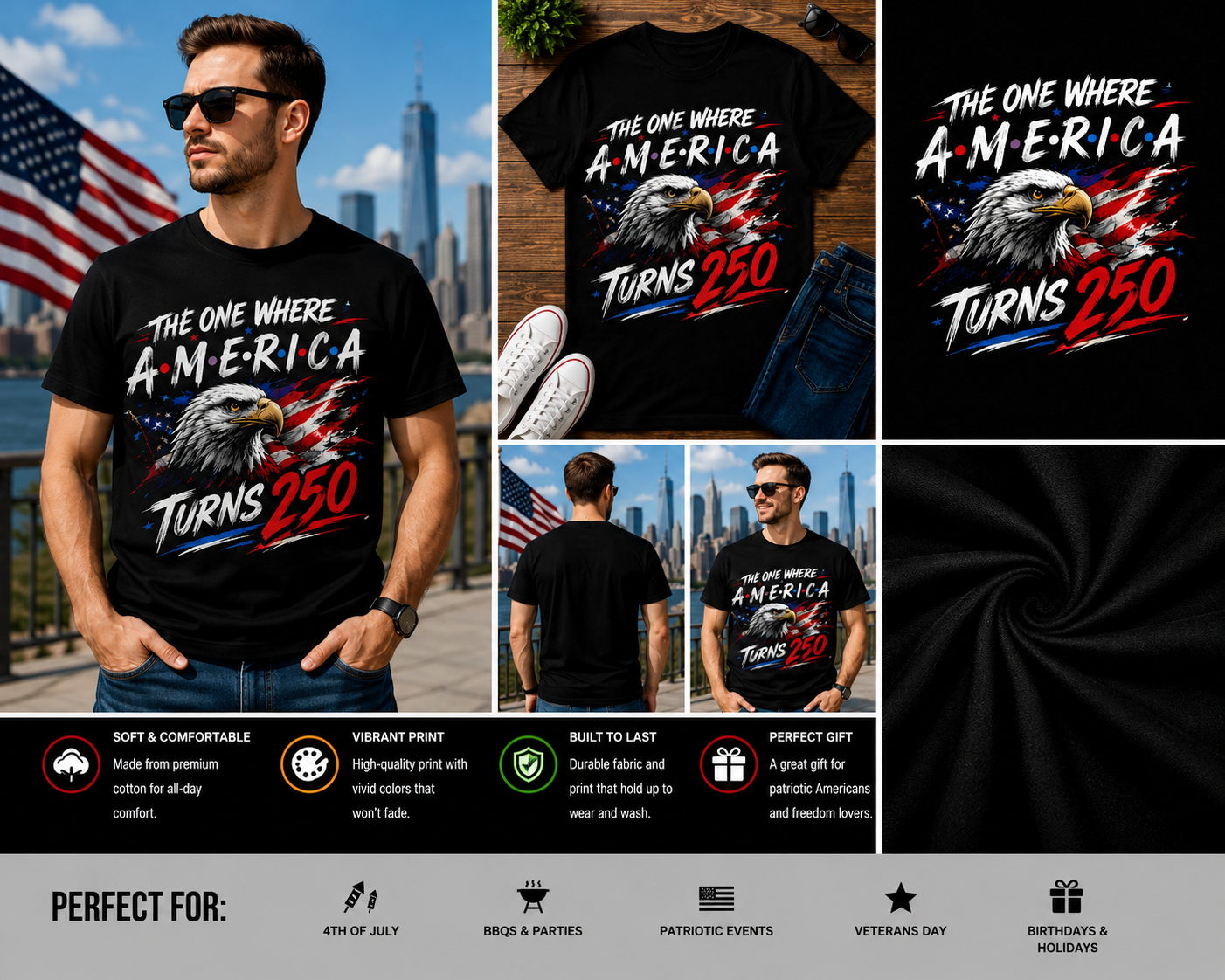 The One Where America Turns 250 Bald Eagle Patriotic USA 250th Anniversary T-Shirt