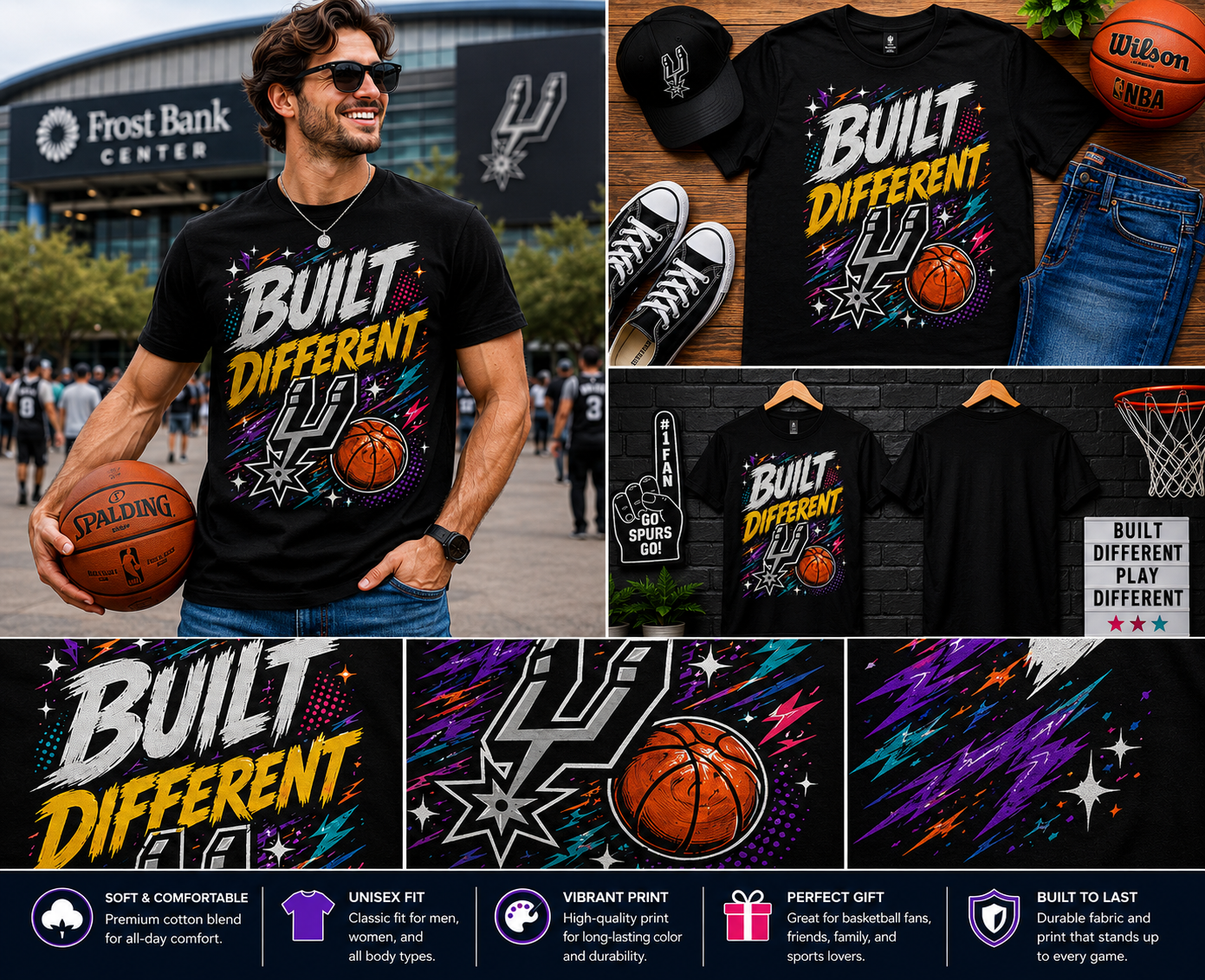 Built Different Retro Basketball T-Shirt – Vintage San Antonio Basketball Fan Graphic Tee for Men & Women