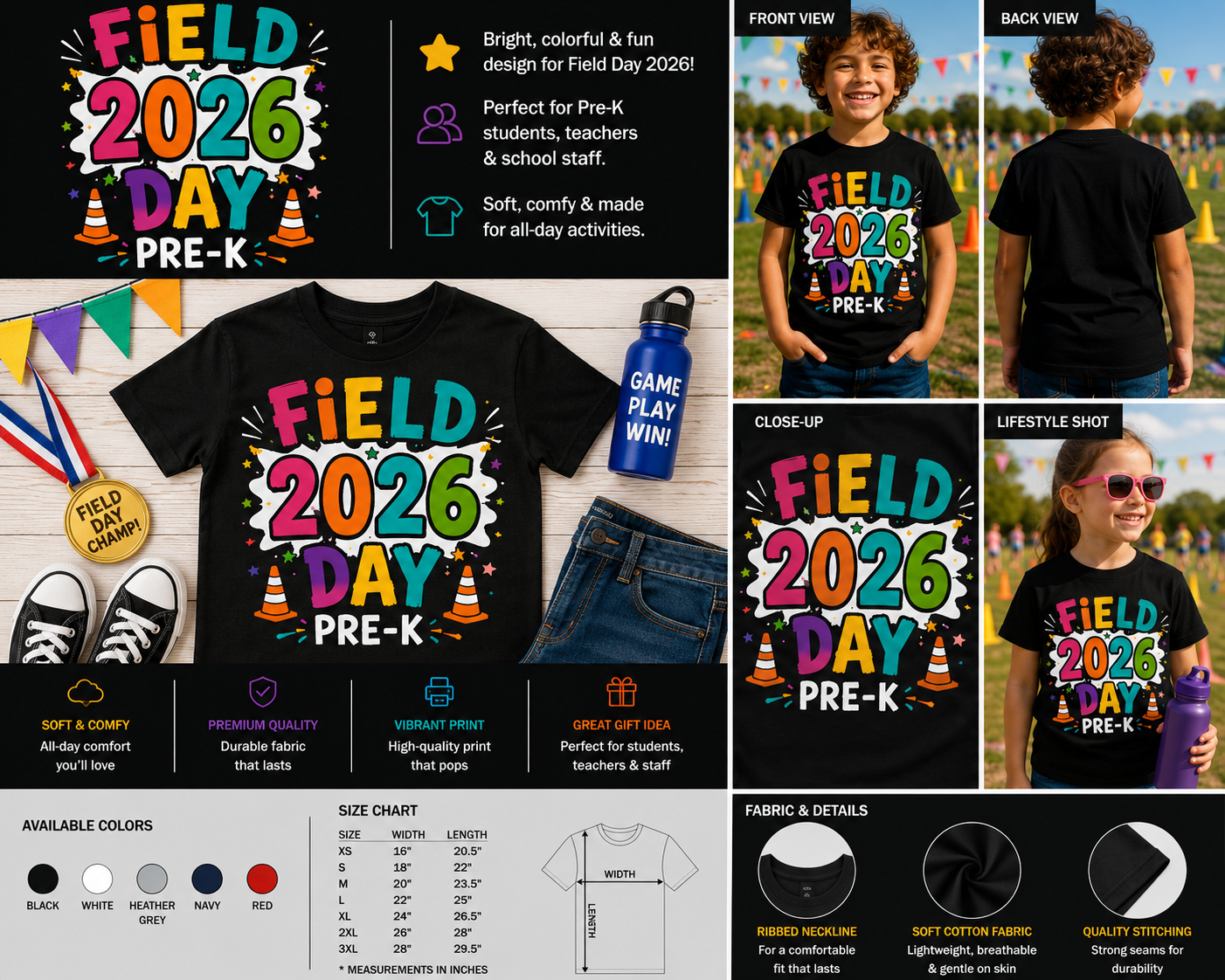 Field Day 2026 Pre-K T-Shirt – Colorful School Event Tee for Kids, Teachers & Students