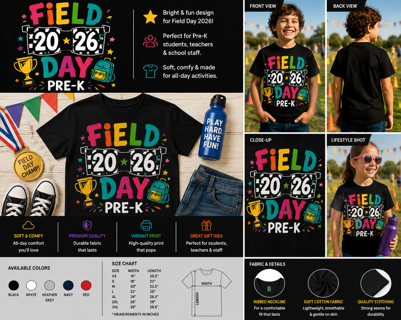 Field Day 2026 Pre-K Shirt – Colorful Preschool Field Day T-Shirt for Kids, Teachers & Students