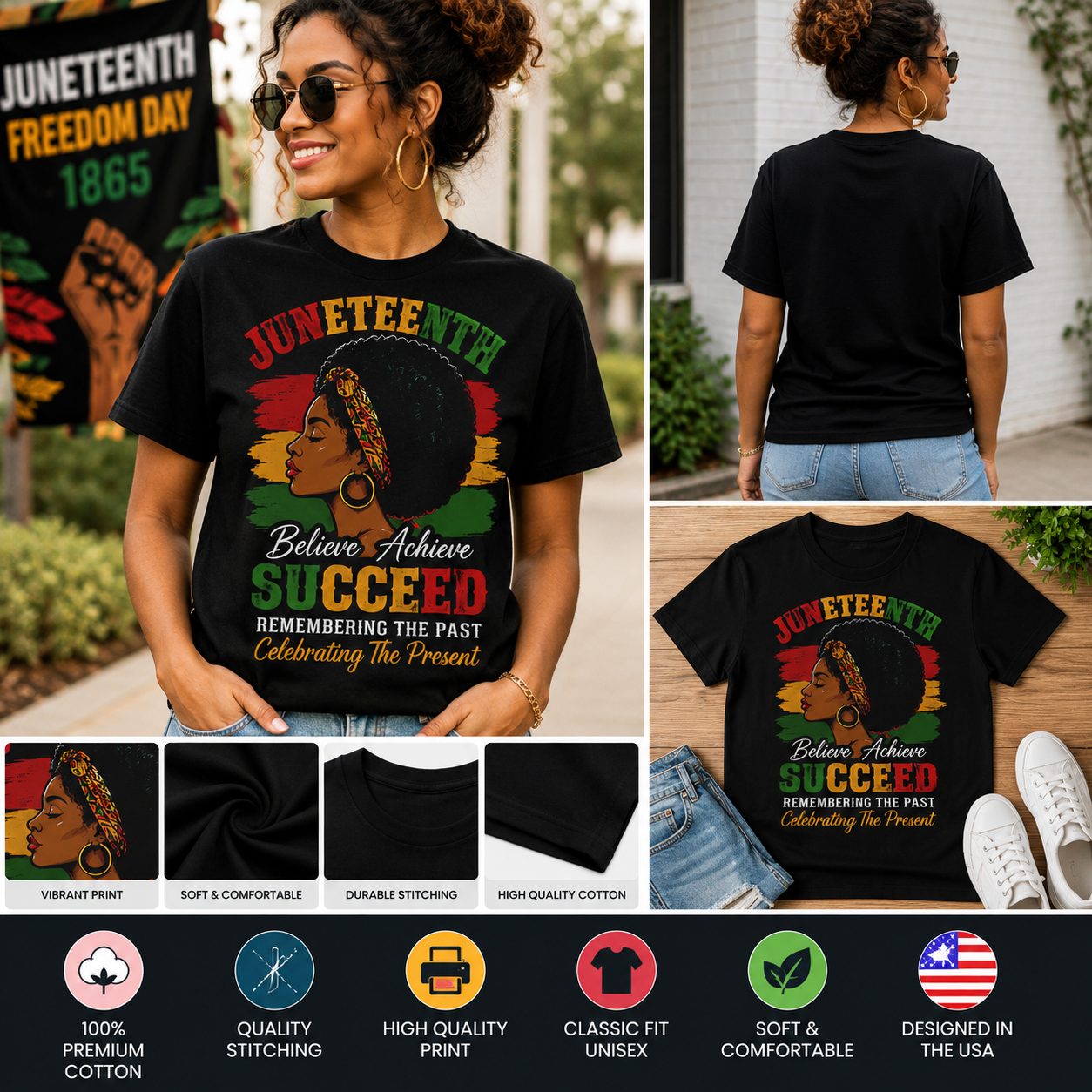 Juneteenth Believe Achieve Succeed T-Shirt – Remembering the Past Celebrating the Present, Black History Month Graphic Tee