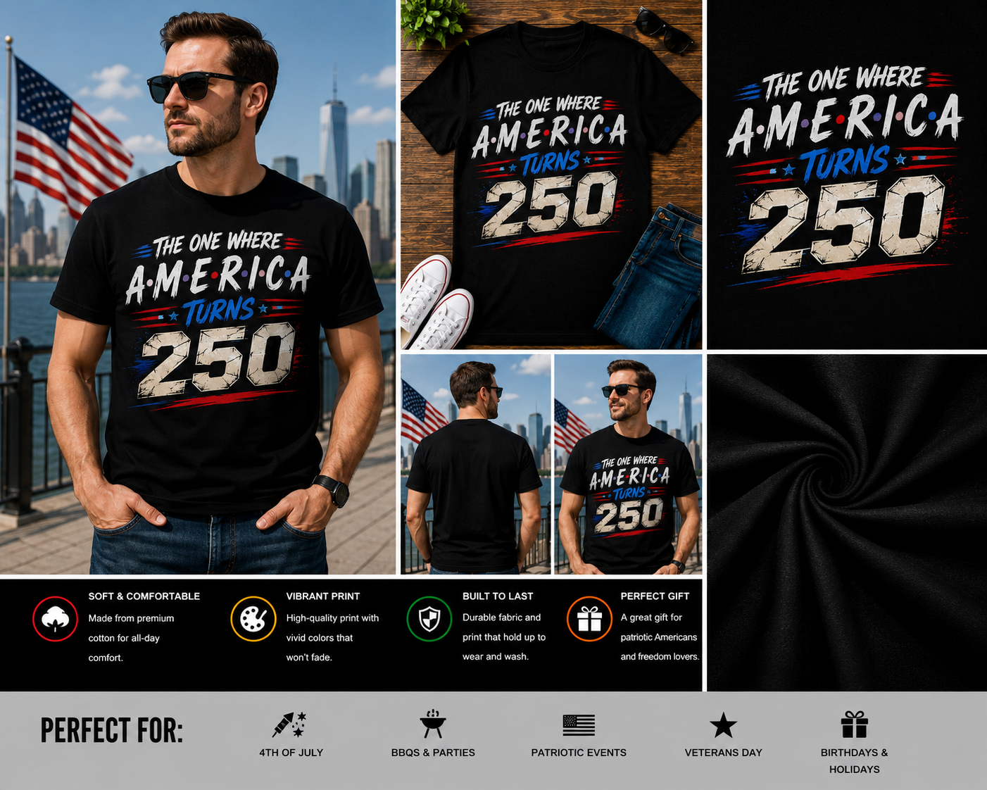 The One Where America Turns 250 Patriotic USA 250th Anniversary Graphic T-Shirt