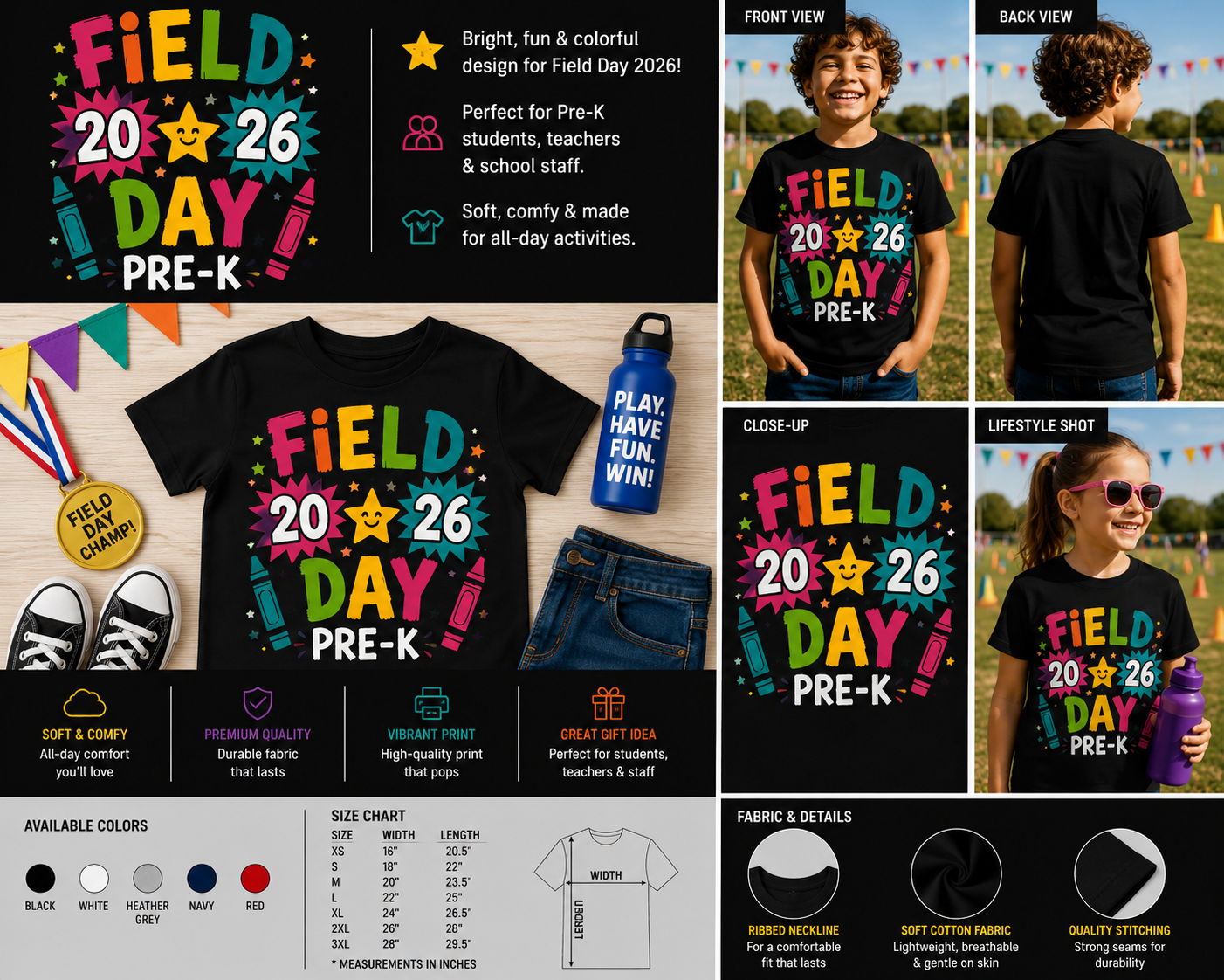 Field Day 2026 Pre-K Shirt – Colorful School Event T-Shirt for Kids, Teachers & Students
