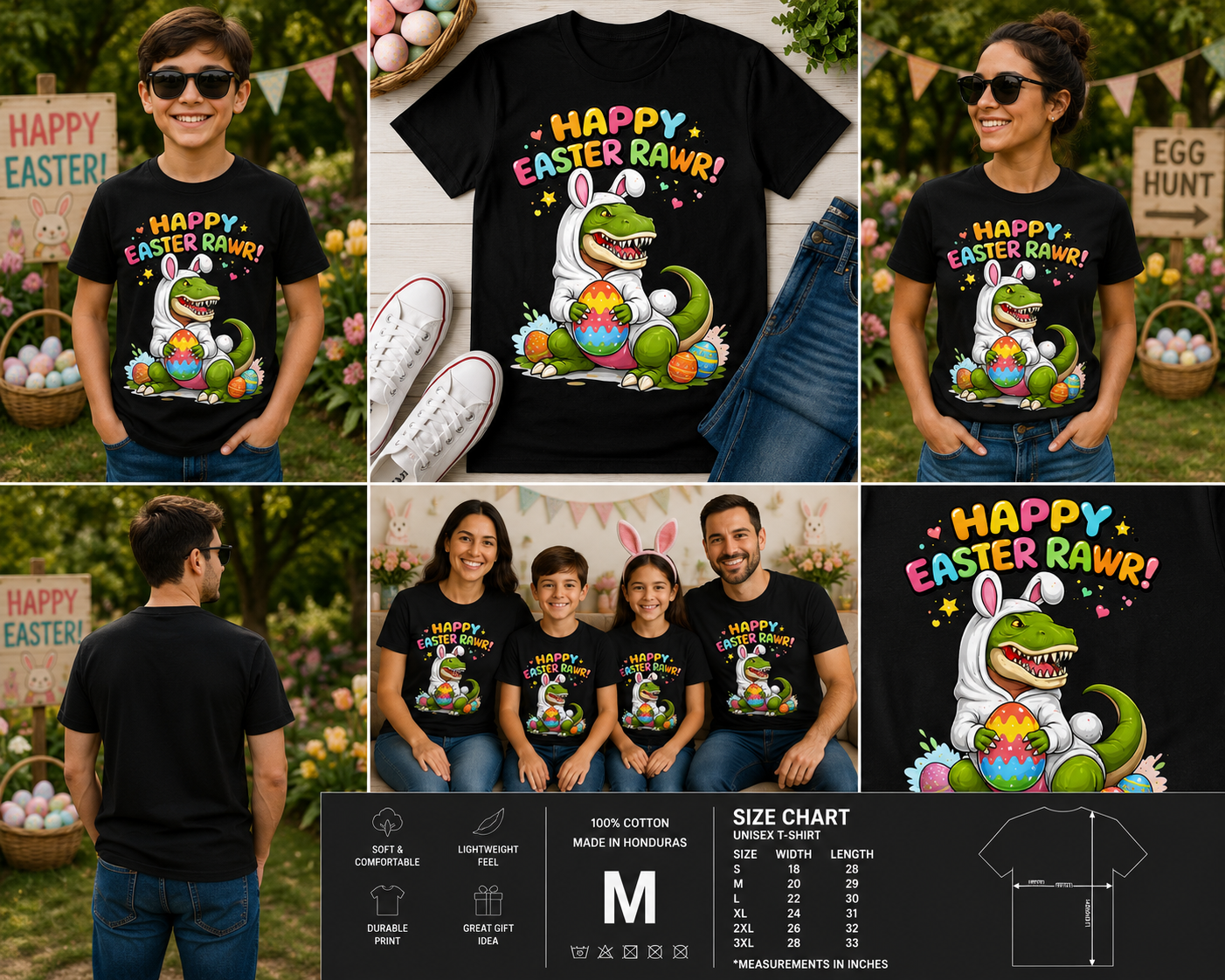Happy Eastrawr Dinosaur Easter T-Shirt – Funny T-Rex Bunny Graphic Tee