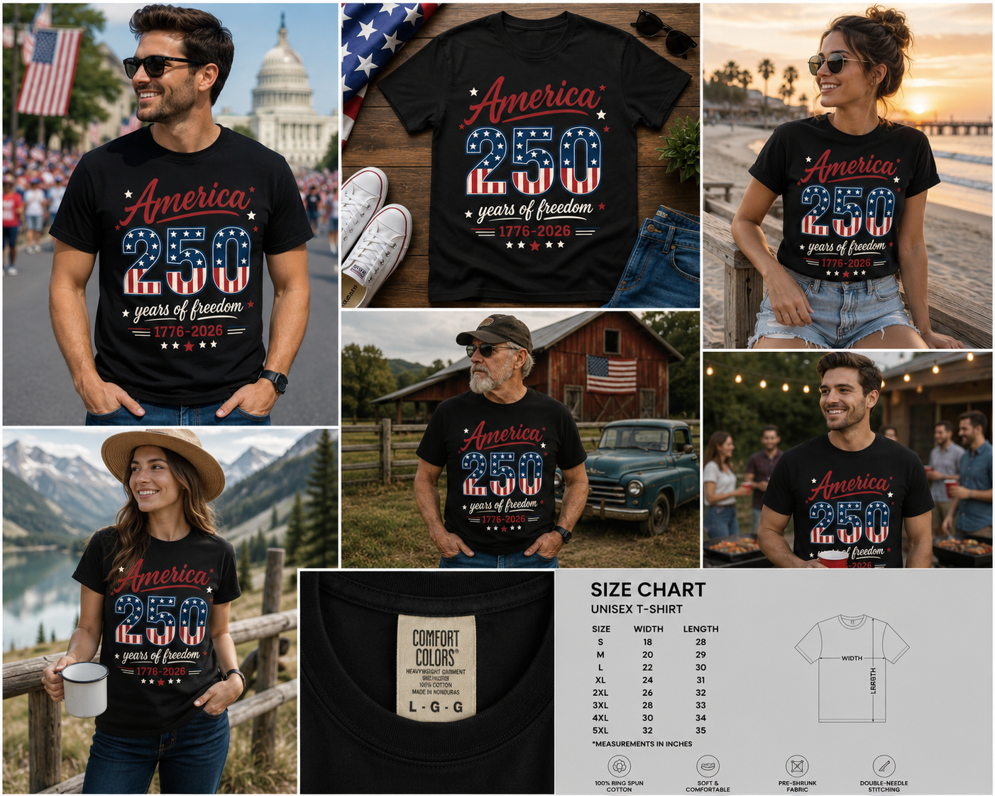 America 250 Years of Freedom Shirt | USA 250th Anniversary 1776–2026 Patriotic T-Shirt | Fourth of July America Tee