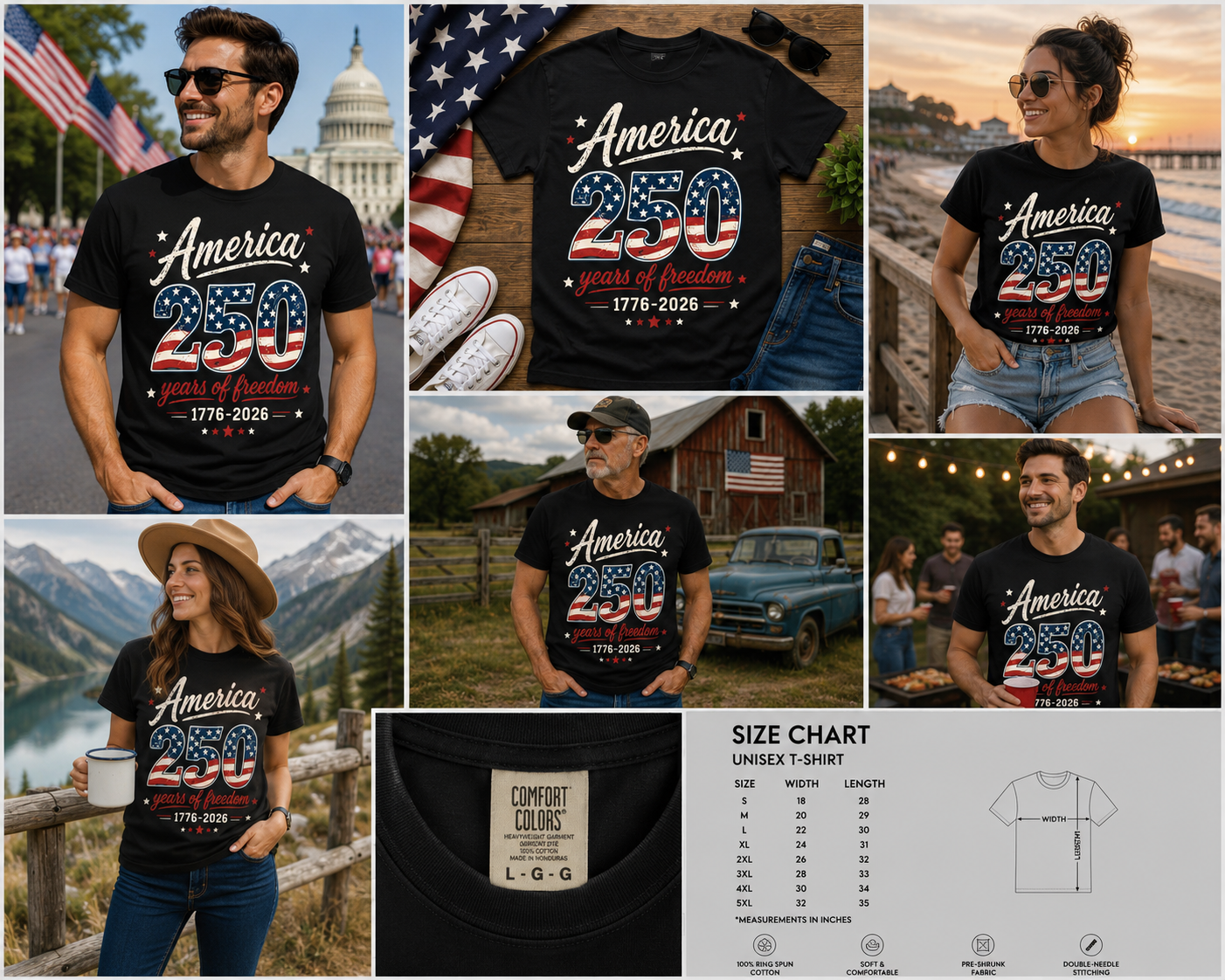 America 250 Years of Freedom T-Shirt | USA 1776–2026 Patriotic Anniversary Tee | American 250th Celebration Shirt