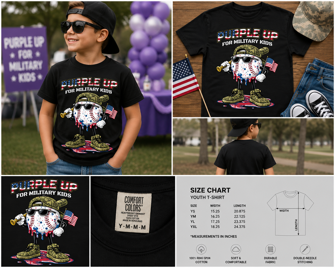Purple Up For Military Kids Baseball T-Shirt, Patriotic Military Child Support Tee, Month of the Military Child Shirt