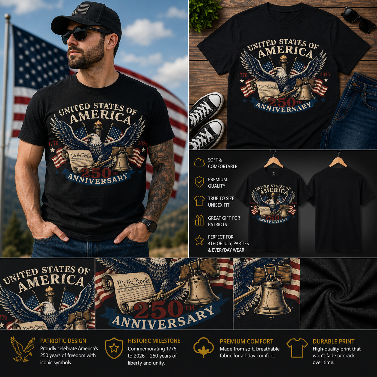 United States of America 250th Anniversary 1776–2026 Patriotic Eagle T-Shirt