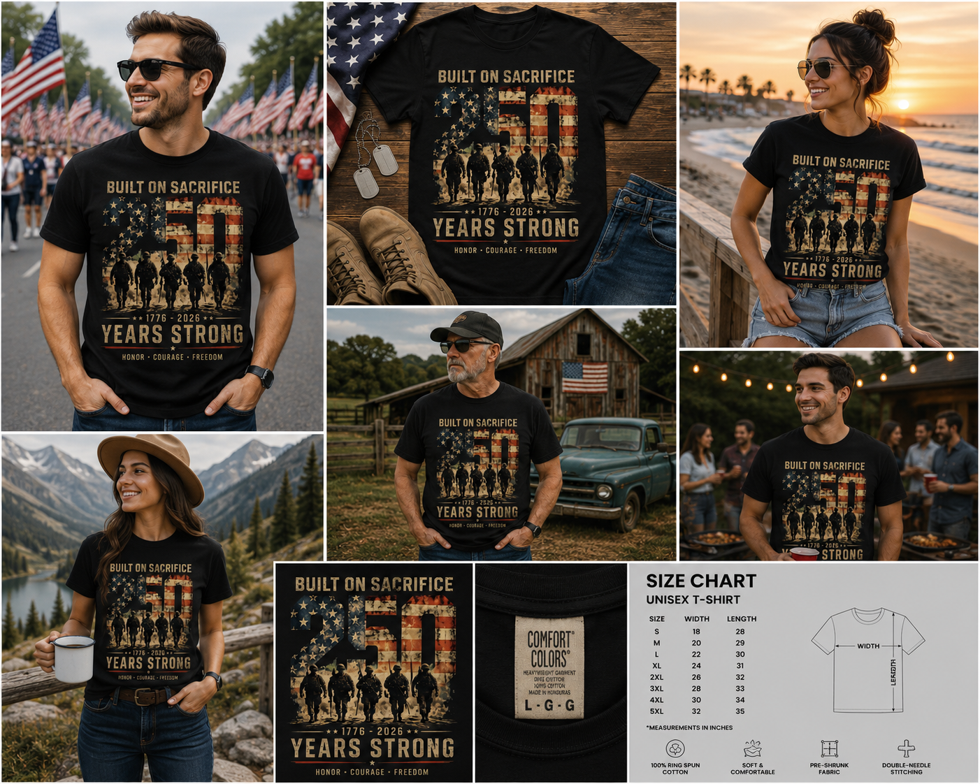 Built on Sacrifice USA 250th Anniversary T-Shirt | 1776–2026 Patriotic Military Tee | 250 Years Strong America Shirt