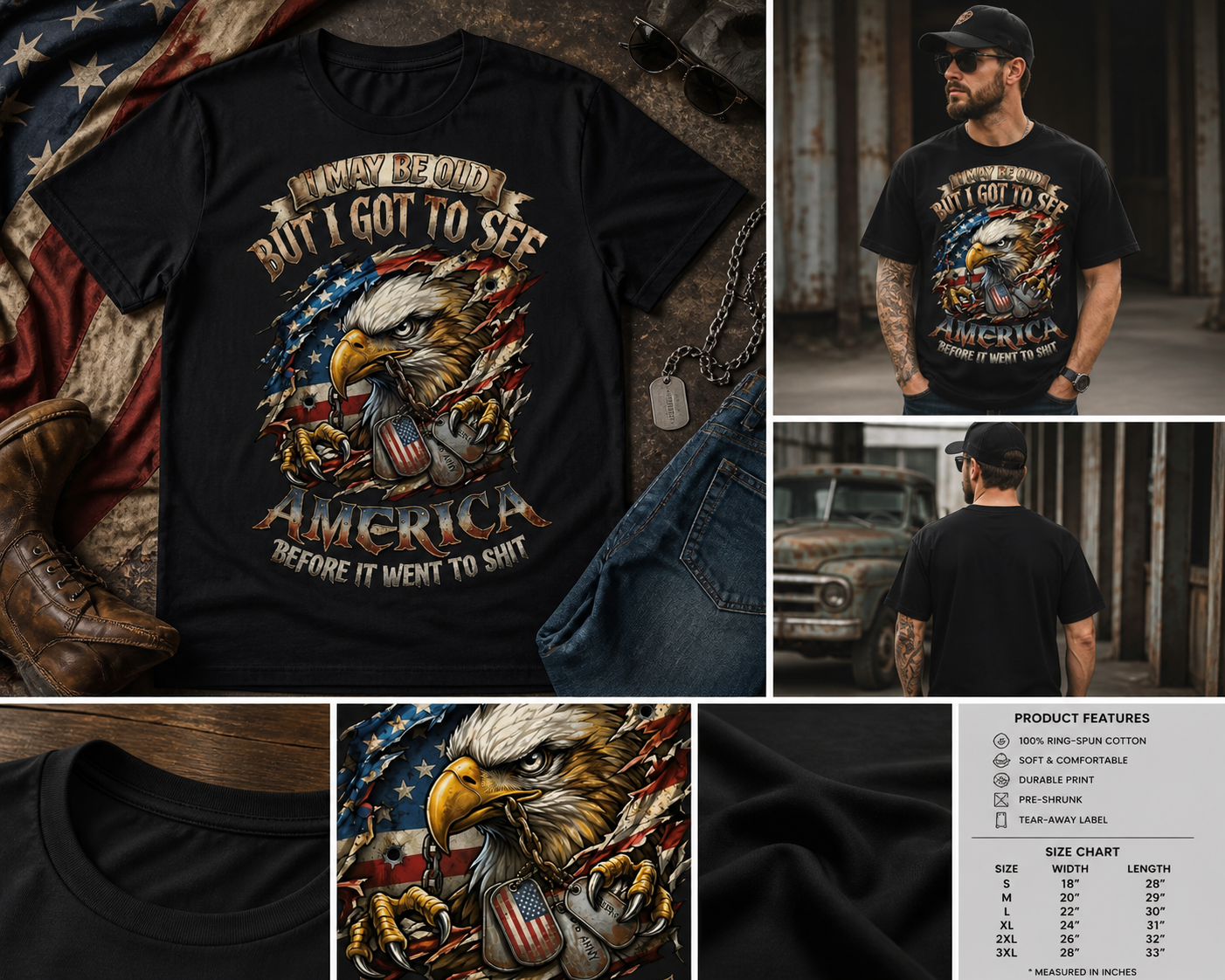 Vintage American Eagle Patriotic T-Shirt, USA Flag Eagle Graphic Tee, Bold Freedom Streetwear Shirt for Men